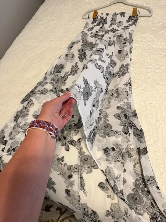 Guess Black and White Floral High-Low Strapless Dress - Picture 4 of 8